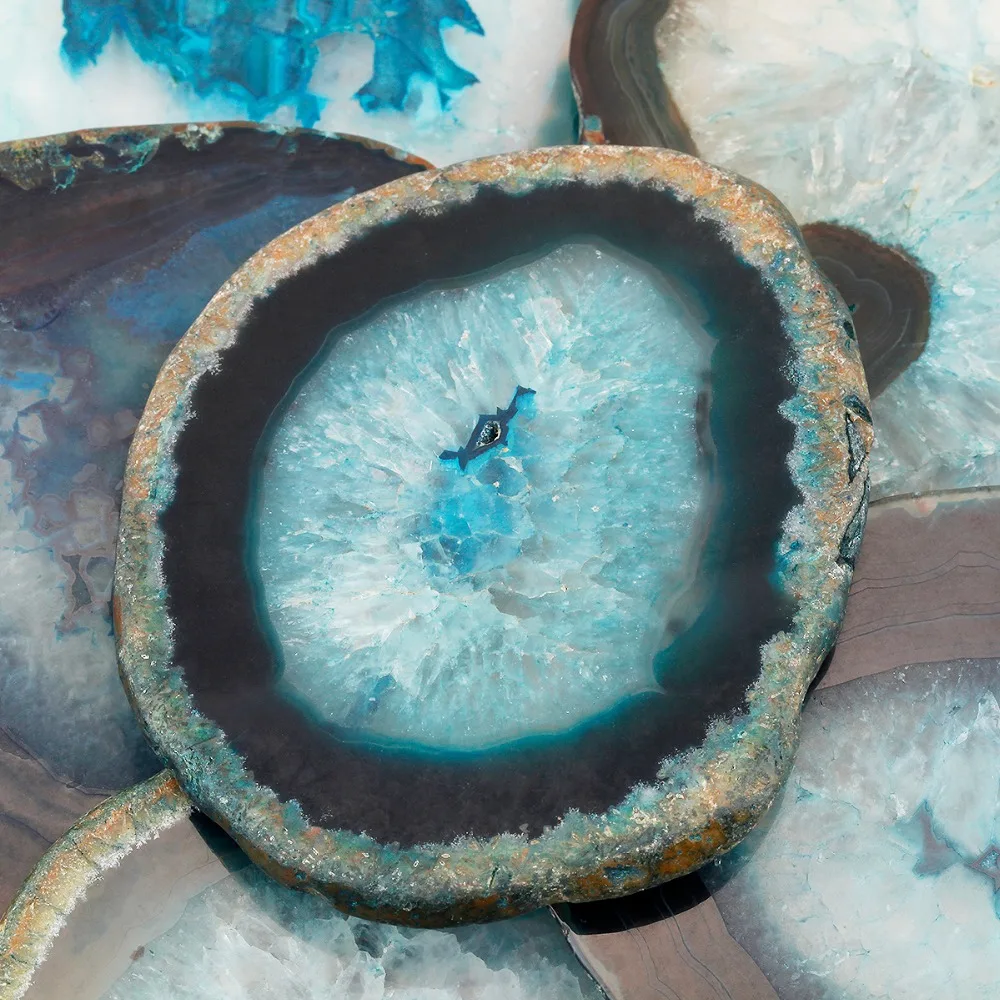 TUMBEELLUWA 1 лот(2 шт.) голубой Агат Кусочки геодные камни, подставки под чашки коврик, неправильной формы Декор кристаллы коллекция