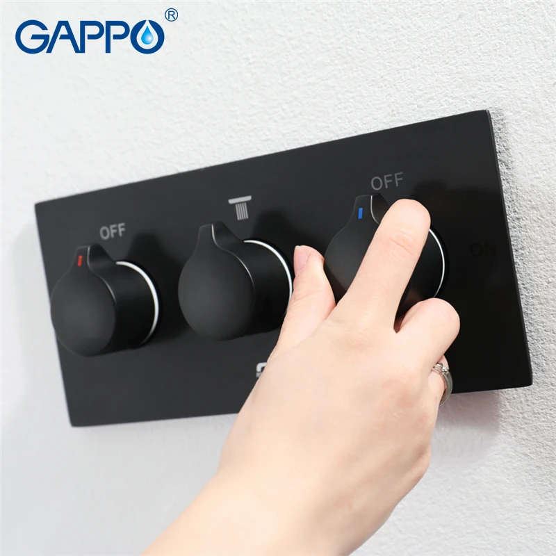 GAPPO Shower Faucets wall mounted black chrome shower set bathroom concealed brass shower mixer massage shower head waterfall   