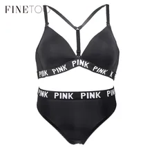 Женский сексуальный беспроводной комплект с бюстгальтером, стринги, трусики, модный розовый комплект нижнего белья с буквенным принтом для девушек, комплект нижнего белья с чашечками 3/4, Модный комплект нижнего белья