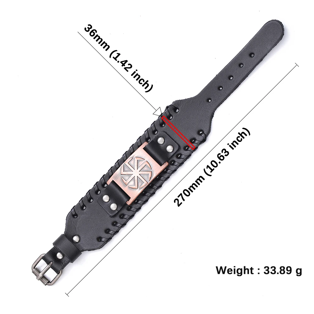 Teamer славянские ювелирные изделия солнце колесо Шарм браслет для мужчин широкий кожаный браслет античная серебряная Медь Бронза регулируемый