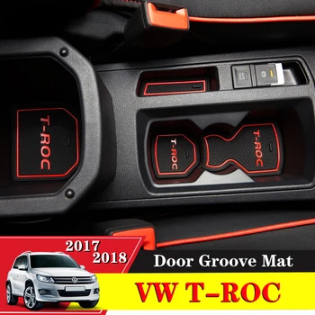 

14x Anti-slip Non-Slip Decorative Cup Holder Sticker Gate Slot Pad Door Groove Mat For VW T-ROC T ROC TROC 2017-2018 Accessories
