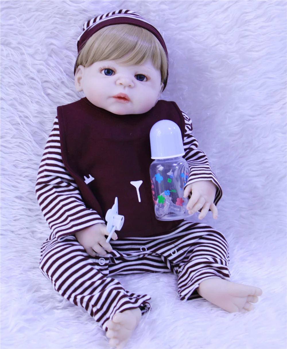 Мальчик bebe-reborn блонд волос полный Силиконовый reborn baby dolls 22 дюймов Поддельные Детские Силиконовые Куклы для детей подарок живые младенцы