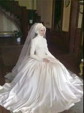 Islamic Wedding Dresses 2017 Hijab Long Sleeve Muslim Unique Kaftan Wedding Gowns