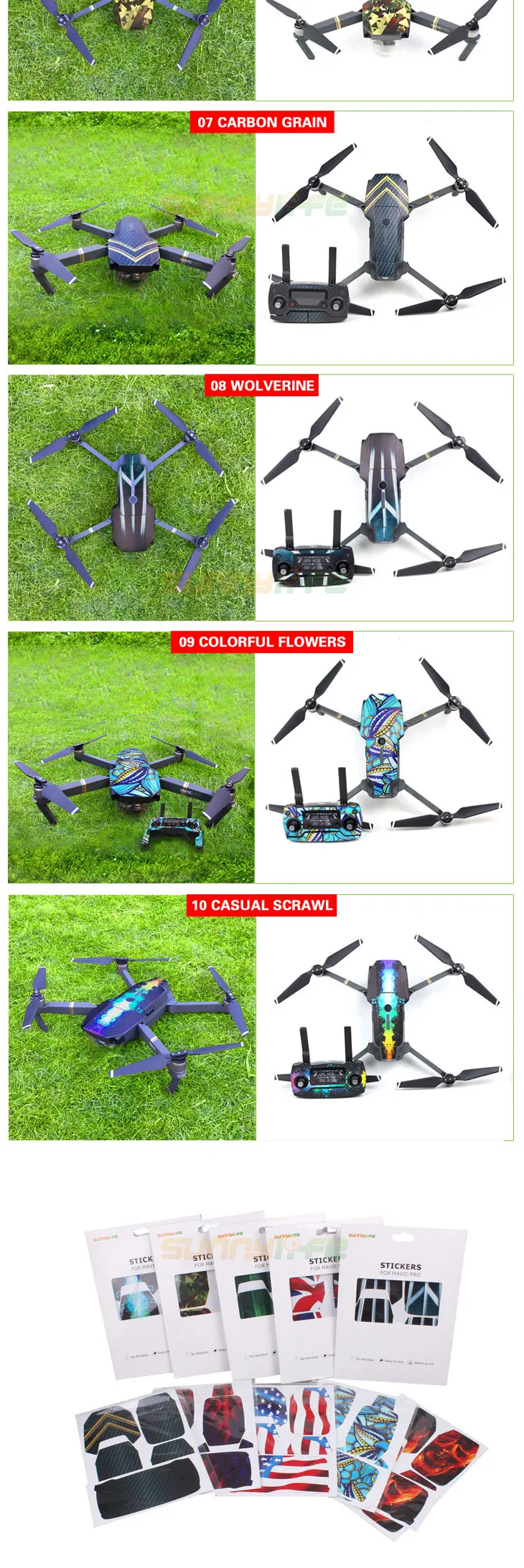 Sunnylife 3M наклейки водонепроницаемый кожный наклейки для DJI Mavic Pro Drone body+ пульт дистанционного управления+ дополнительные батареи