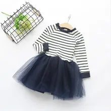 Коллекция года, весеннее платье в полоску для девочек одежда принцессы с длинными рукавами в консервативном стиле для маленьких девочек одежда для маленьких девочек возрастом от 2 до 6 лет бальное платье