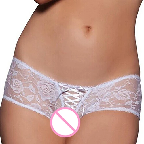 

Women Sexy Lace Crotchless Threading Bowknot Knickers Underwear Briefs Panties