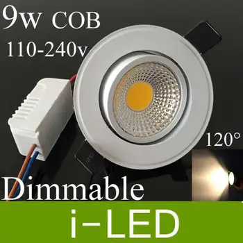 

White shell 9w led cob downlight dimmable led recessed spot light lamp 110-240v warm white 3000k 120 angle + Led driver UL CE