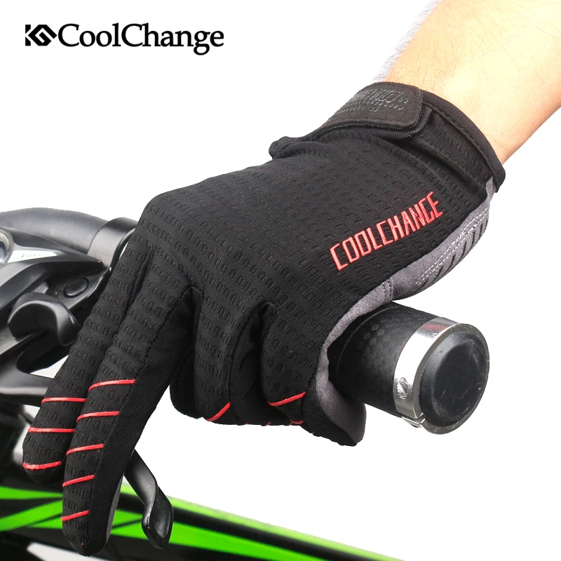 CoolChange الدراجات قفازات كاملة الأصابع الرياضة للصدمات MTB الدراجة قفازات شاشة لمس رجل امرأة دراجة الإسفنج طويلة قفازات أصابع