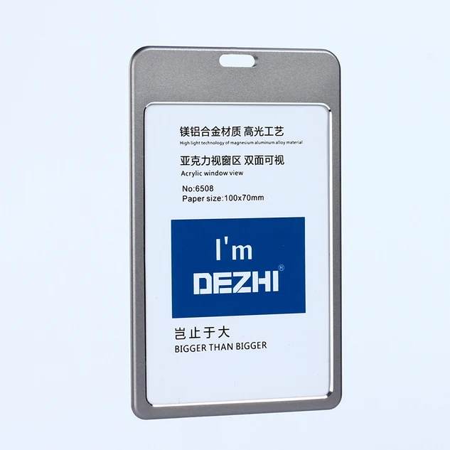 DEZHI-качественный Металлический бейдж с держателем плюс стильный логотип под заказ держатели карт с шнурком цена выставочные принадлежности - Цвет: grey no lanyard