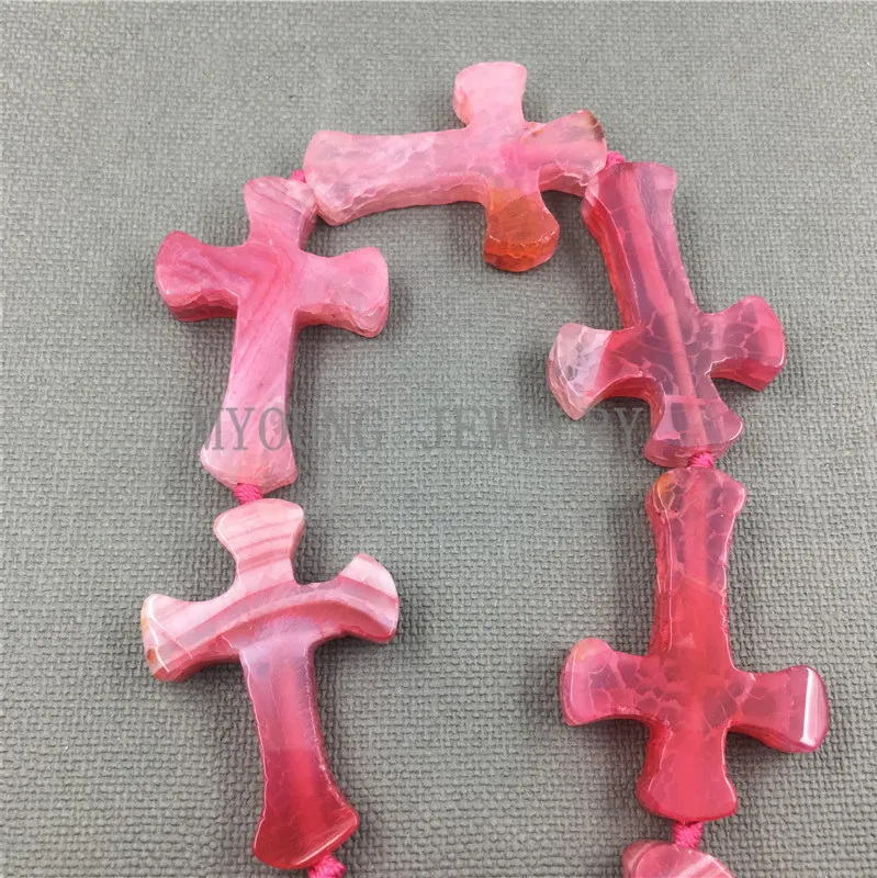 MY1234 Cross Shape Red Dragon Veins Agates slice Pendant beads For Necklace Jewelry,banded Onyx Cross beads (2)