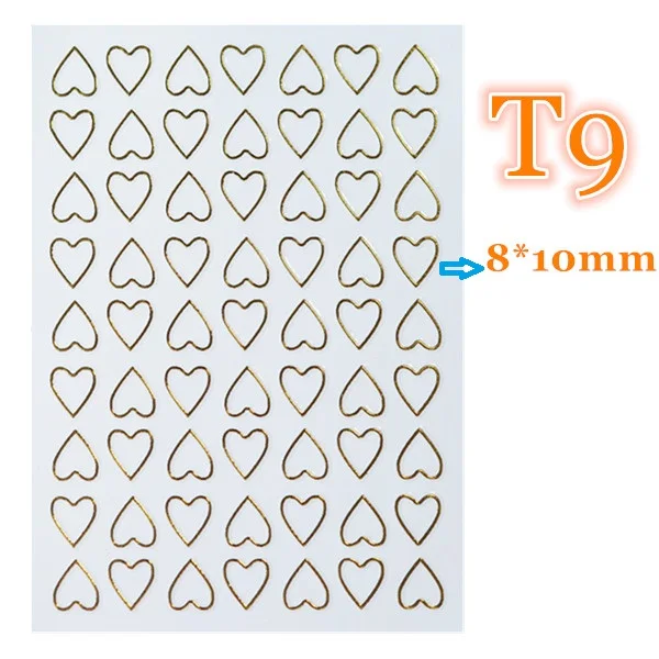 Золотая рамка Форма Аппликация позолоченный металлический треугольник Овальный love3d дизайн ногтей наклейки готовые наклейки патч - Цвет: T-9 heart