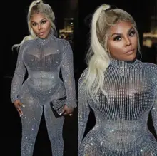 Bling Moda Sparkly Rhinestones Tulum Tam Kristaller Balo Kıyafet Parti Glisten Kristaller Kostüm Bodysuit Sahne Tulum