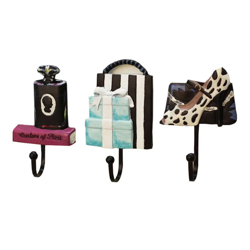  Hooks Resin Lady Shoes Perfume Bottle Bag Patterned Clothes Hat Hanger Wall Mounted Multi-Purpose Hooks #4A12 (4)