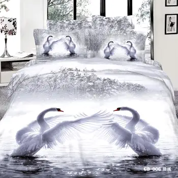 

4/6pcs Snow winter morning scenery beautiful white swan bedding set queen size roses duvet quilt covers Super King bedlinen 3d