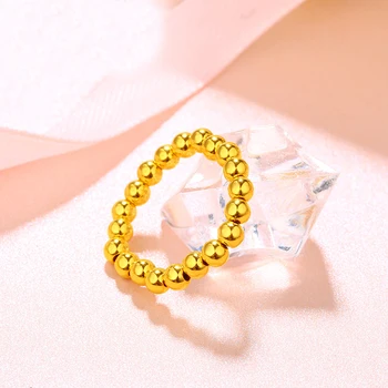New Arrival 24K Yellow Gold Ring Women Smooth Beads Elastic Ring 3