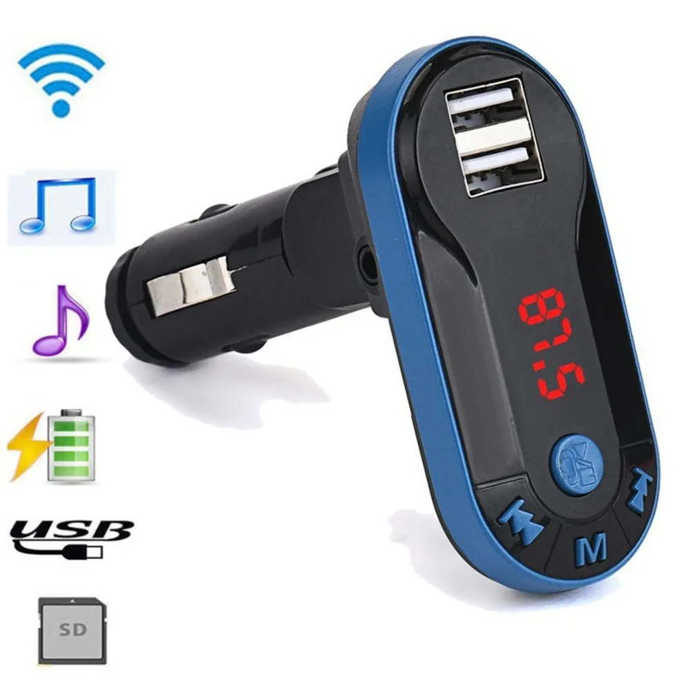 Синий Bluetooth беспроводной fm-передатчик MP3 плеер Handsfree автомобильный комплект USB TF SD удаленный двойной USB порт подавление шума