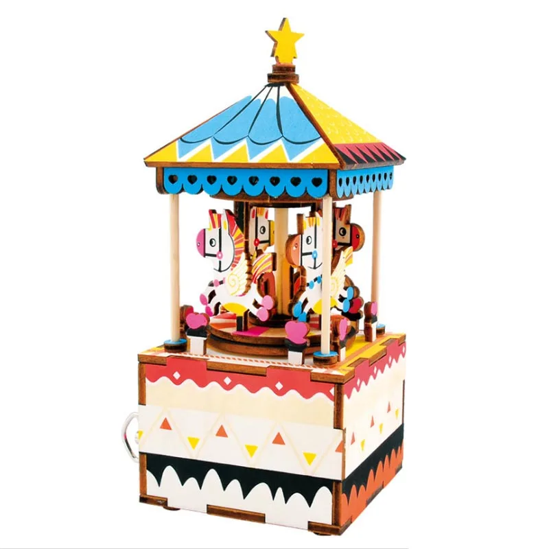 

Robotime 3D Assembled Wooden Music Box Puzzle Toy DIY Emulation Carousel Model Building Sets Decoration Toys For Chidren Gift