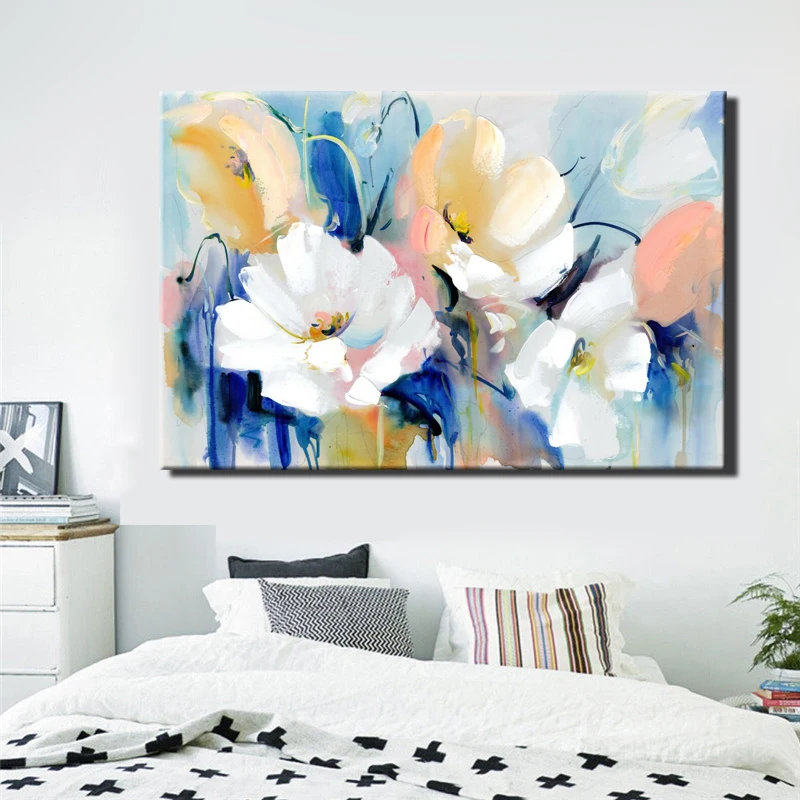Modern Watercolor Flowers Wall Painting Hand Painted Poppy Flowers Print on Canvas Wall Picture For Living Room Home Decor Gift