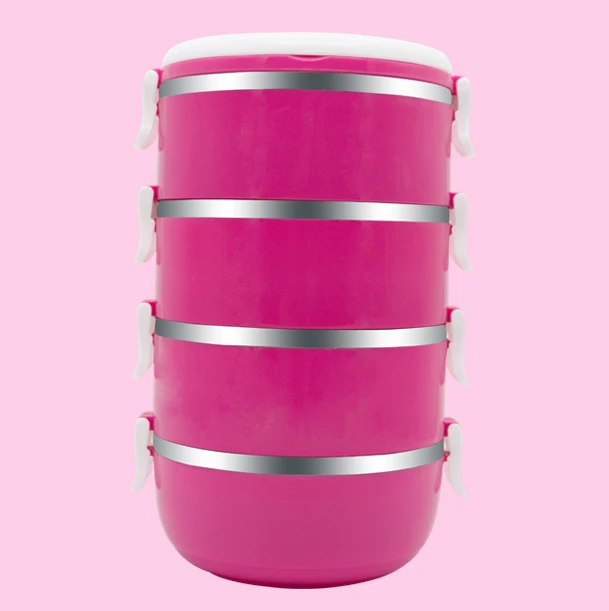 Ланч-бокс из нержавеющей стали для детей, Детский Школьный Ланч-бокс, контейнеры для еды, Ланч-бокс, детский Бенто-бокс в японском стиле - Цвет: 4 layer pink