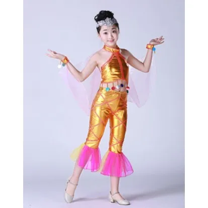 Костюмы золотой рыбки для девочек; костюм рыбки на Хэллоуин; танцевальная одежда для маленьких девочек; Танцевальный Костюм Русалки; представление в детском саду - Цвет: yellow