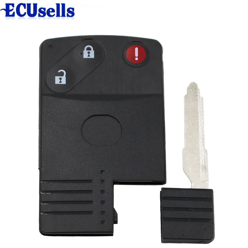 

3 BUTTON SMART CARD KEYLESS REMOTE KEY SHELL/CASE & UNCUT KEY FOR Mazda CX-7 CX-9 RX8