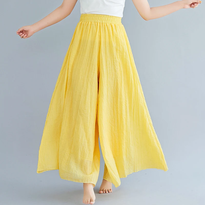 #0605 Elastic High Waist Beach Cotton Linen Wide Leg Pants Women Plus Size Full Length Trousers Female Vintage Loose Summer #0605 Elastic High Waist Beach Cotton Linen Wide Leg Pants Women Plus Size Full Length Trousers Female Vintage Loose Summer