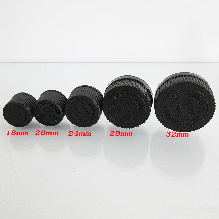 Black Plastic Bottle Caps Childproof Replacement Lids 18mm-32mm Sizes Suitable Bottles Covers bottle cap