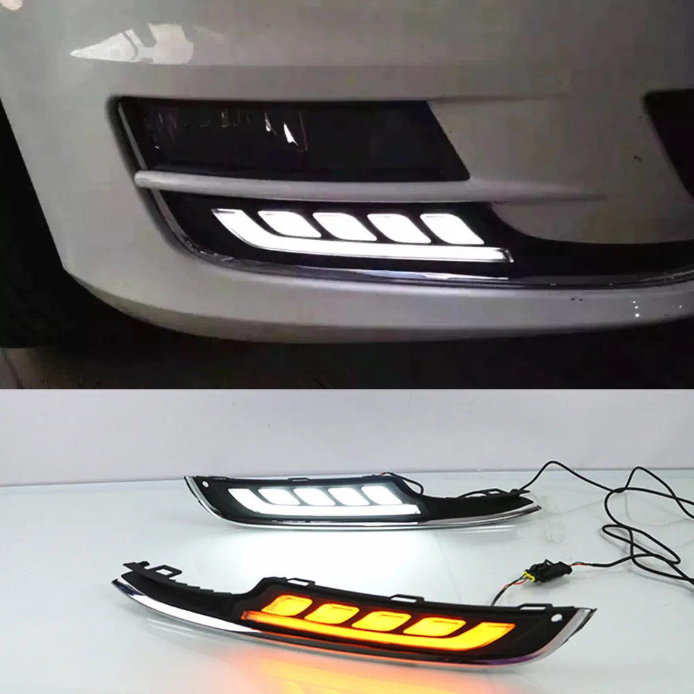

Car Flashing 1 Set LED For Volkswagen VW Golf 7 2013 2014 2015 2016 DRL Daytime Running Lights Daylight With Turn Yellow Signal