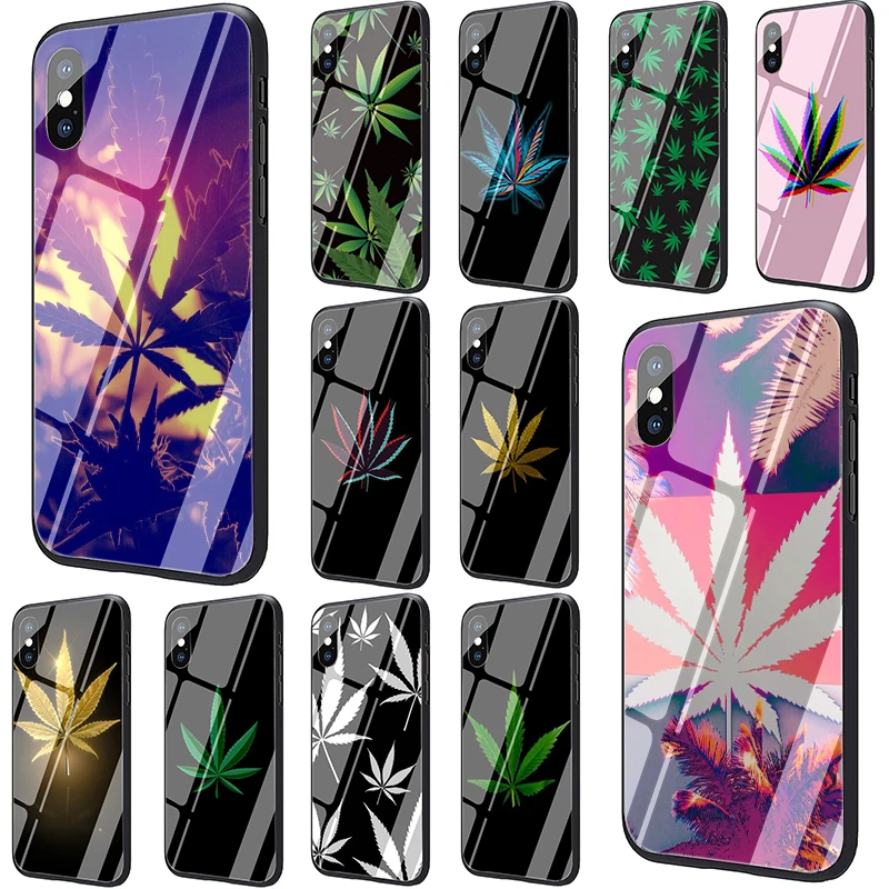 

plant leaves Cannabis leaf Tempered Glass phone cover case for iphone 5 5s SE 6 6s 7 8 Plus X XR XS 11 pro Max