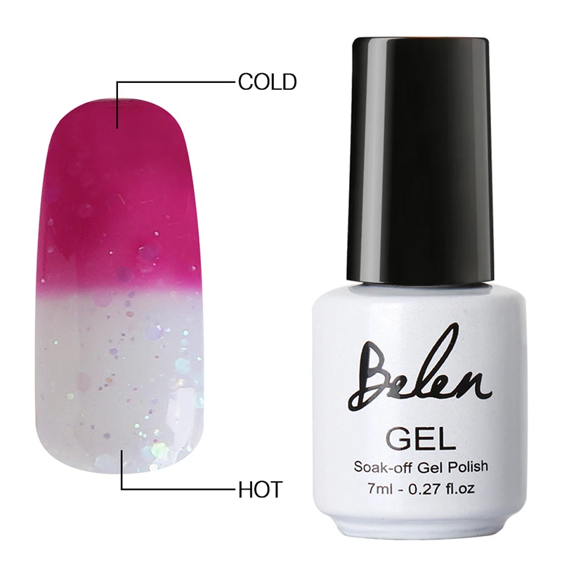 

Belen 7ml Temperature Changing Gel Nail Polish 100 Color Soak Off Semi Permanent Lucky Varnish Lacquer Base Top Prime Thermo