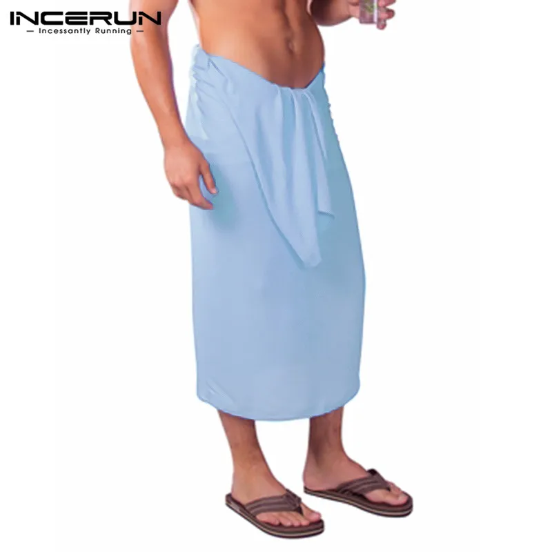 INCERUN, мужские банные полотенца, юбка, мягкие одноцветные пижамы для отдыха, домашняя одежда, Стильные пляжные мужские полотенца, юбки, одеяло, халаты