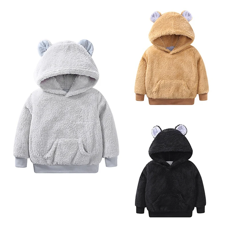 

Children Sweatshirts 2018 New Autumn Winter Furry Bear Hooded Sweatshirts Baby Casual Outwear Boys Girls Clothing Style 1-6Y A1
