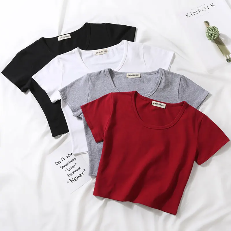

Casual Solid Letter Print Short Tops Women Vogue Short Sleeve Slim T-shirts Summer Ladies Fashion Graphic Simple Women Tees New