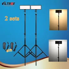 Viltrox L132T LCD bi-color dimmable LED cámara de vídeo luz 2 Sets + 2 Trípodes trípode + adaptador de CA para DSLR Studio Iluminación Kit