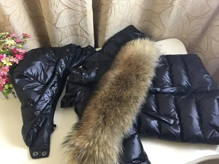 Детская зимняя утепленная парка из натурального меха для мальчиков и девочек