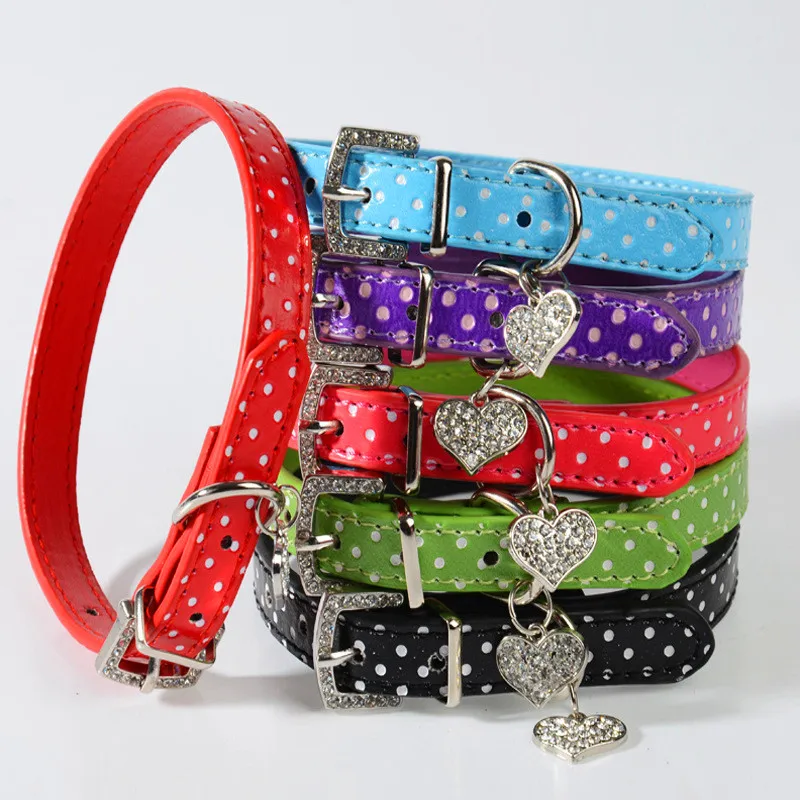 

Fashion Lovely Dog Collar Spot Hanging Heart Dog Supplies for Puppy Collar and Cat PU Leather Pet Roducts Dog Accessorie 5 Color