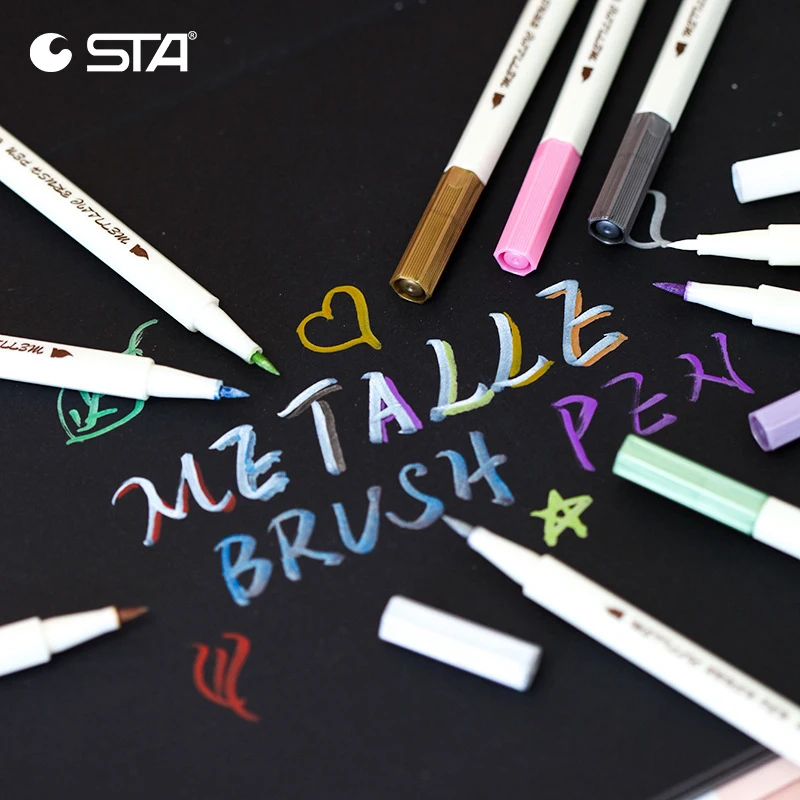 STA 3pcs Art Marker Pens Metal Color Pen For DIY Photo Album Signature Liquid-ink Diamond Supplies Soft Head Markers | Канцтовары для