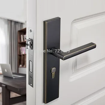 

Black solid Copper Alloy Door Locks Continental Bedroom Minimalist Interior Door Handle Lock Cylinder Security Locks Package