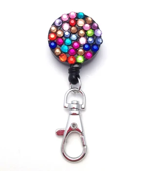 

ABS Plastic Bling Crystal Retractable Extendable Badge Reel For ID Badge Holder Key Holder 1pcs Multicolor