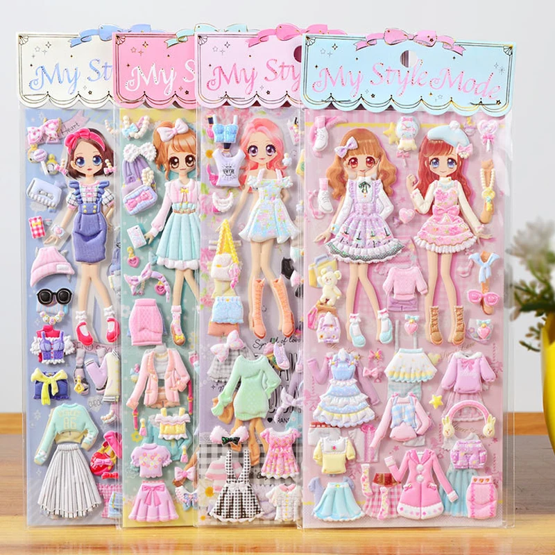 8 листов наклейки kawaii наклейка книга ноутбук одеваются милые девушки 3D детские