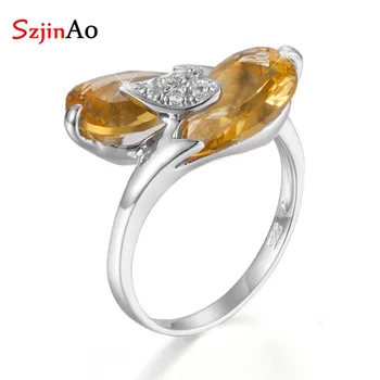 

SzjinAo Unique Solid 925 Sterling Silver Citrine Ring Petal Shape November Birthstone Rings for Women Vintaga Style Wedding Gift