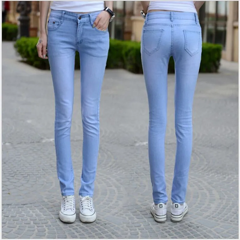 

Elasticity Jeans Sky Blue Jeans for Women Fashion Female Casual Trousers Pencil Pants Woman High Waist Jeans Korean