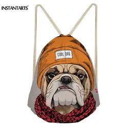 INSTANTARTS 3D милый щенок собаки Цветочный принт Для женщин Повседневное Drawstring сумка Boston/Бульдог терьер маленький рюкзак Cinch Sack