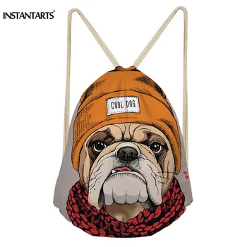 

INSTANTARTS 3D Cute Puppy Dog Floral Print Women Casual Bag Drawstring Bag Boston/ Bulldog Terrier Small Backpack Cinch Sack