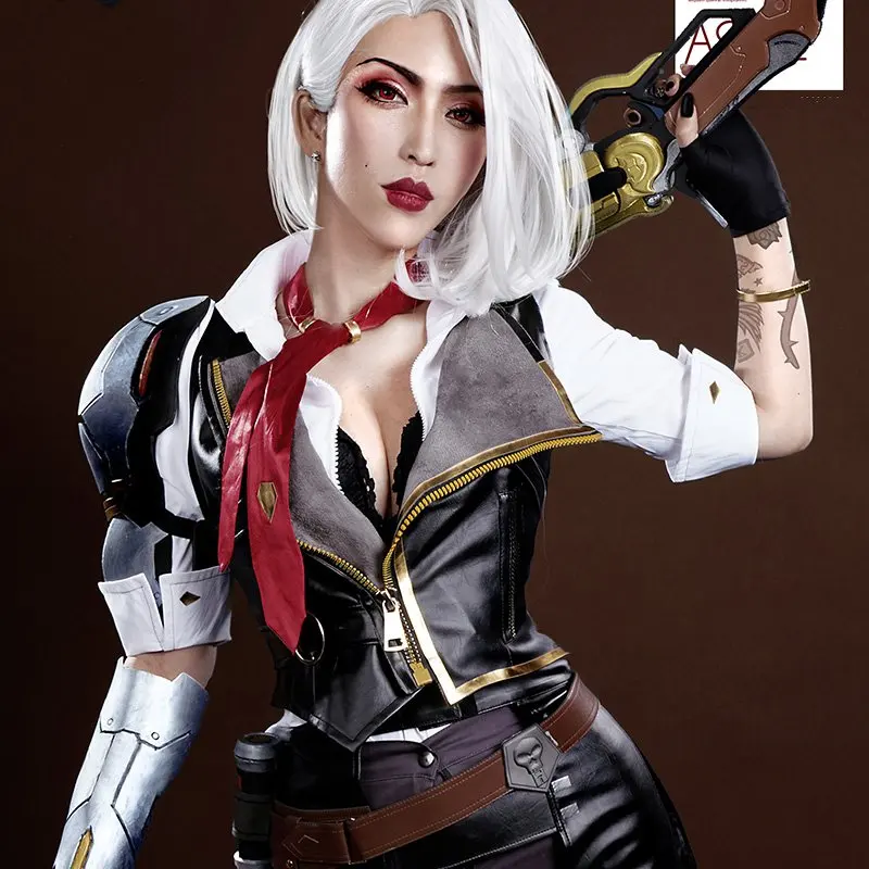

Hot Game OW Ashe Gothic Deadlock Rebels Military Uniform Cosplay Costume Women Halloween Carnival Outfit