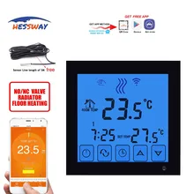 HESSWAY Android,apple system Radiant Floor Heating thermostat wifi touch screen for sensor Mobile double sensor hot water radiant heating systems thermostat with 2 line or 3 line valve control