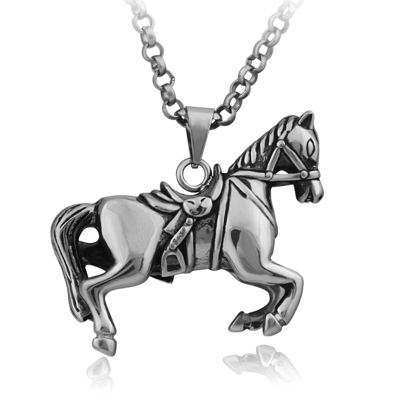 Men's silver black horse pendant necklace,stainless steel fashion