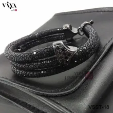 Christmas Gift Fashion Leather Bracelet Genuine Black Stingray Bracelet High Quality Bracelet Man Bracelet Best Gift