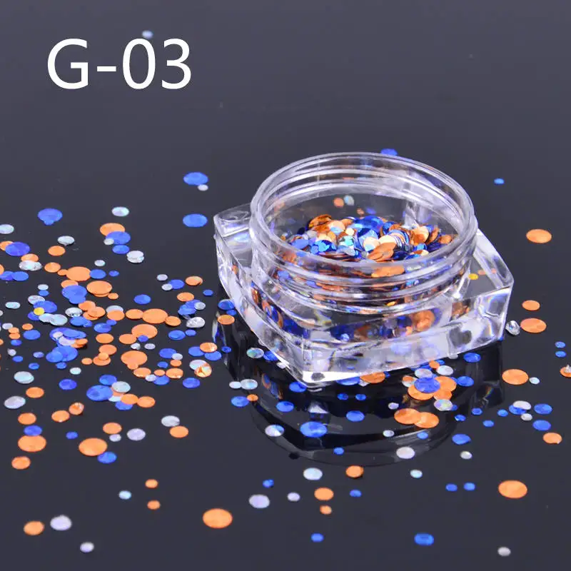 G03 1 коробка, лазерная блестящая круглая 10 цветов, для дизайна ногтей, сделай сам, чешуйчатые Типсы, модные красивые блестящие блестки, наклейки для ногтей - Цвет: G03