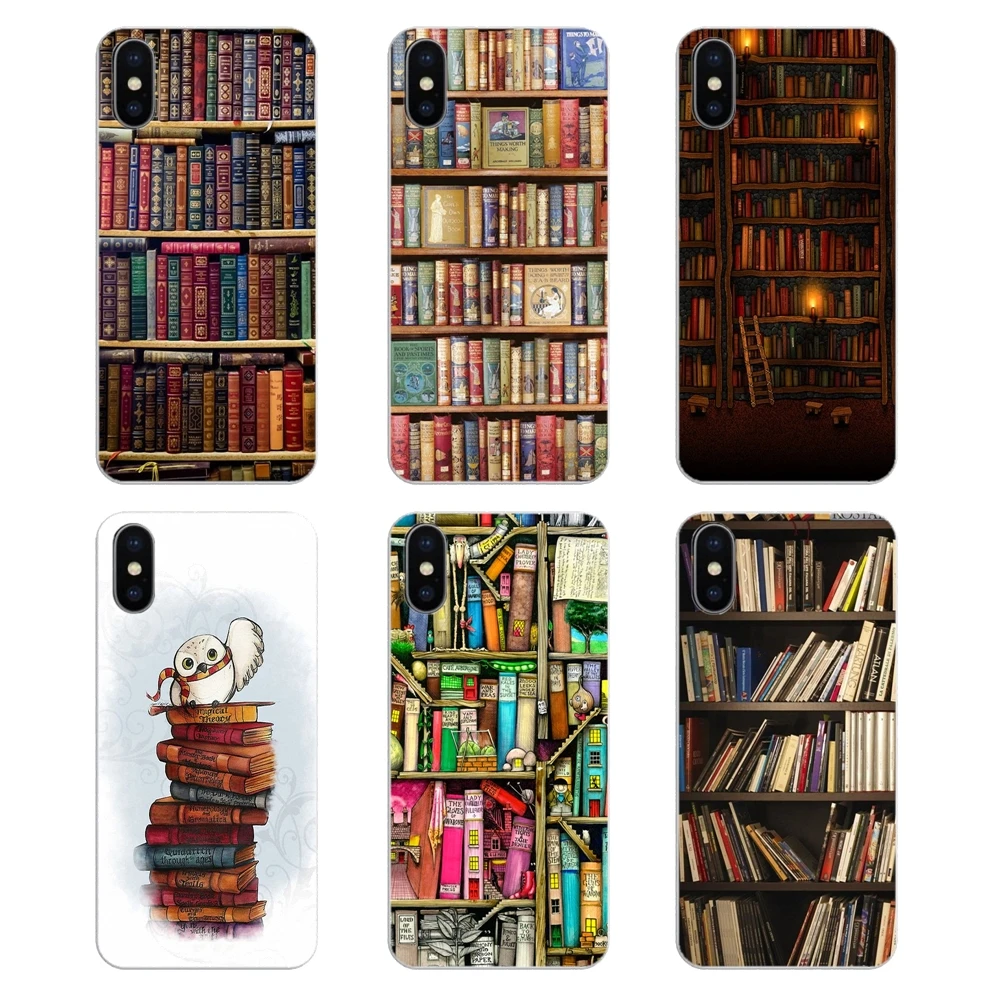 Retro Book Shelf Bookshelf Library Pattern For Samsung Galaxy A5 A6 A7 A8 A9 J4 J5 J7 J8 2017 2018 Plus Prime Silicone Skin Case |